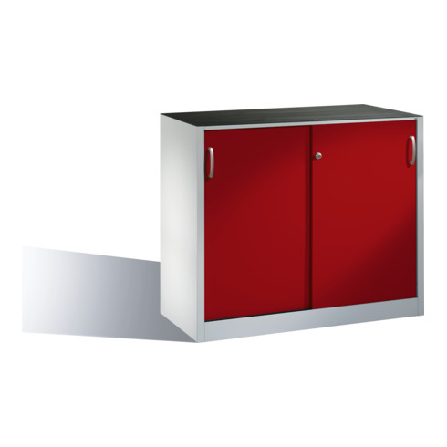 Armoire à outils C+P avec portes coulissantes à l'intérieur 1 tablette avant rouge rubis corps gris clair