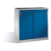 Armoire à outils C+P avec portes coulissantes à l'intérieur de 2 étagères à l'avant Corps bleu gentiane Corps gris clair