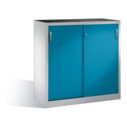Armoire à outils C+P avec portes coulissantes à l'intérieur 2 étagères à l'avant corps bleu clair corps gris clair
