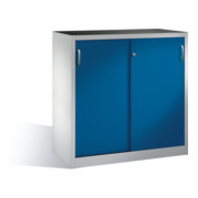 Armoire à outils C+P avec portes coulissantes à l'intérieur de 2 étagères à l'avant Corps bleu gentiane Corps gris clair