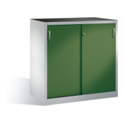 Armoire à outils C+P avec portes coulissantes à l'intérieur de 2 étagères à l'avant Carcasse Reseda verte gris clair