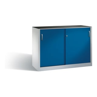 Armoire à outils C+P avec portes coulissantes à l'intérieur de 2 x 1 étagères avant bleu gentiane corps gris clair