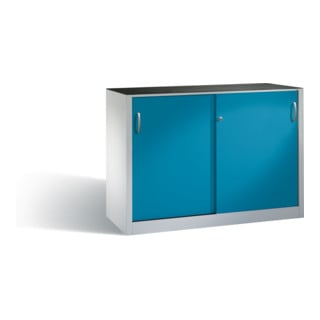 Armoire à outils C+P avec portes coulissantes à l'intérieur de 2 x 1 étagères à l'avant corps bleu clair corps gris clair