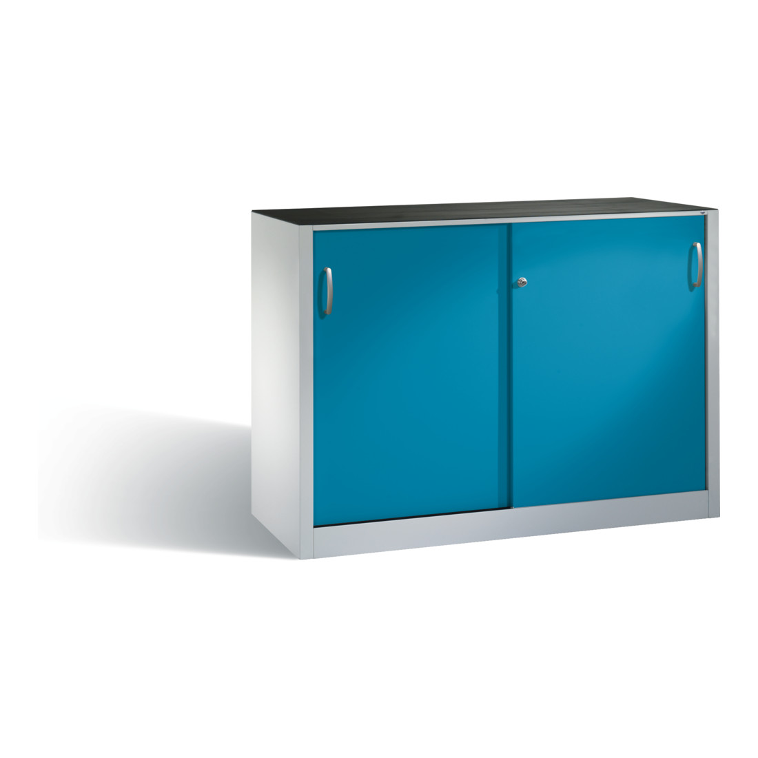 Armoire à outils C+P avec portes coulissantes à l'intérieur de 2 x 1 étagères à l'avant corps bleu clair corps gris clair
