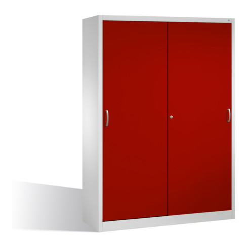 Armoire à outils C+P avec portes coulissantes à l'intérieur de 2 x 4 étagères avant rouge rubis corps gris clair