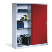 Armoire à outils C+P avec portes coulissantes à l'intérieur de 2 x 4 étagères avant rouge rubis corps gris clair