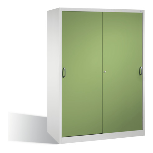 Armoire à outils C+P avec portes coulissantes à l'intérieur de 2 x 4 étagères avant Corps vert Reseda gris clair