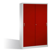Armoire à outils C+P avec portes coulissantes à l'intérieur 4 étagères avant rouge rubis corps gris clair