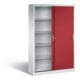 Armoire à outils C+P avec portes coulissantes, intérieur 4 étagères, H1950xL1200xP400mm façade avant rouge rubis caisson gris clair