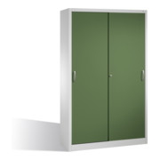 Armoire à outils C+P avec portes coulissantes à l'intérieur de 4 étagères à l'avant Corps vert Reseda gris clair
