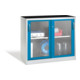 Armoire à outils C+P avec portes coulissantes vitrées, 1 tablette, H1000xW1200xD500mm façade façade bleu clair caisson gris clair-1