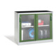 Armoire à outils C+P avec portes coulissantes vitrées, 1 tablette, H1000xW1200xD500mm Façade Reseda vert corps gris clair-1