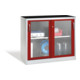Armoire à outils C+P avec portes coulissantes vitrées, 1 tablette, H1000xW1200xD500mm façade rouge rubis caisson gris clair-1