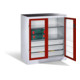 Armoire à outils C+P, portes battantes à fenêtre transparente, 2 tablettes, 3 tiroirs, H1000xL930xP500mm Façade rouge rubis Corps gris clair-1