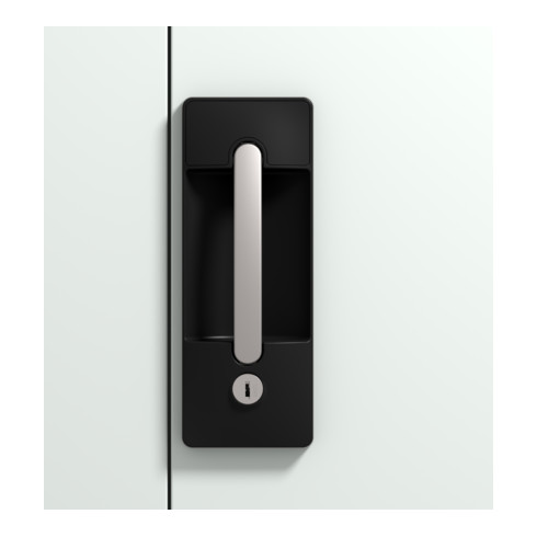 Armoire à outils C+P, portes battantes à fenêtre transparente, 2 tablettes, 3 tiroirs, H1000xL930xP500mm Façade rouge rubis Corps gris clair