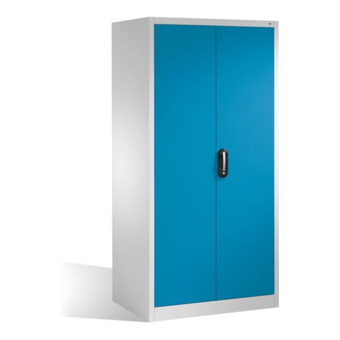 Armoire à outils C+P pour charges lourdes XXL avec portes battantes, 4 tablettes intérieures, H1950xL930xP800mm Façade bleu clair Corps gris clair