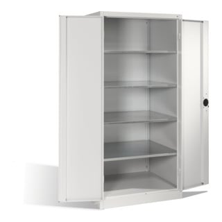 Armoire à outils C+P pour charges lourdes XXL avec portes battantes, 4 tablettes intérieures, H1950xL930xP800mm Façade gris clair Corps gris clair