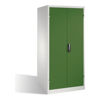 Armoire à outils C+P pour charges lourdes XXL avec portes battantes, 4 tablettes intérieures, H1950xL930xP800mm Façade vert réséda Corps gris clair