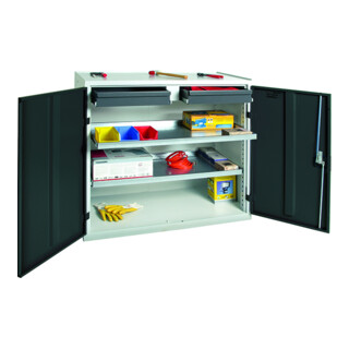 Armoire à outils/d'appoint H1000×I1000×P500mm 2 tiroirs, 2 portes, gris clair STUMPF