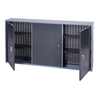 Armoire à outils H600×I1200×P200mm argent anthr. 3 panneaux perforés, 3 portes