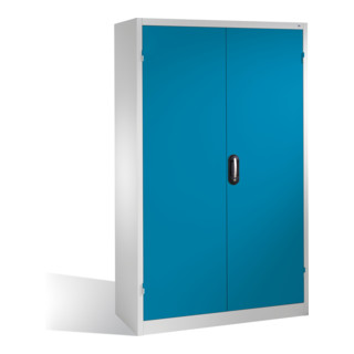 Armoire à outils pour charges lourdes C+P avec portes battantes, 4 tablettes intérieures, H1950xL1200xP400mm Façade bleu clair Corps gris clair