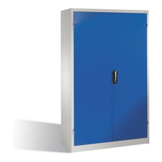 Armoire à outils pour charges lourdes C+P avec portes battantes, 4 tablettes intérieures, H1950xL1200xP400mm Façade bleu gentiane Corps gris clair
