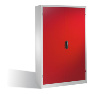 Armoire à outils pour charges lourdes C+P avec portes battantes, 4 tablettes intérieures, H1950xL1200xP400mm Façade rouge rubis Corps gris clair