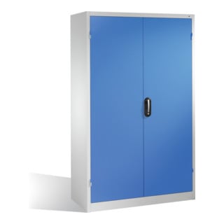 Armoire à outils pour charges lourdes C+P avec portes battantes, 4 tablettes intérieures, H1950xL1200xP500mm Façade bleu clair Corps gris clair