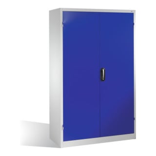 Armoire à outils pour charges lourdes C+P avec portes battantes, 4 tablettes intérieures, H1950xL1200xP500mm Façade bleu gentiane Corps gris clair