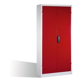 Armoire à outils pour charges lourdes C+P avec portes battantes, 4 tablettes intérieures, H1950xL930xP400mm Façade rouge rubis Corps gris clair