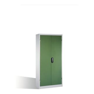 Armoire à outils pour charges lourdes C+P avec portes battantes, 4 tablettes intérieures, H1950xL930xP400mm Façade vert réséda Corps gris clair