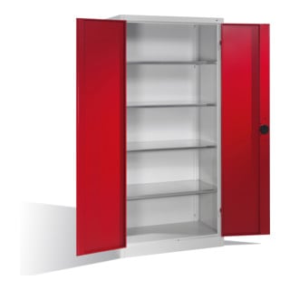 Armoire à outils pour charges lourdes C+P avec portes battantes, 4 tablettes intérieures, H1950xL930xP500mm Façade rouge rubis Corps gris clair