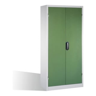 Armoire à outils pour charges lourdes C+P avec portes battantes, 4 tablettes intérieures, H1950xL930xP500mm Façade vert réséda Corps gris clair