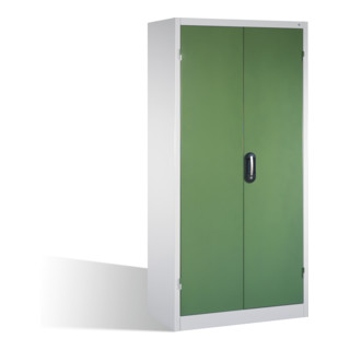 Armoire à outils pour charges lourdes C+P avec portes battantes, 4 tablettes intérieures, H1950xL930xP600mm Façade vert réséda Corps gris clair