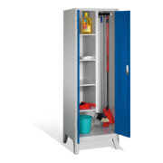Armoire à produits nettoyants C+P Classic sur pieds 2 compartiments avant gentiane bleu gentiane corps gris clair-1