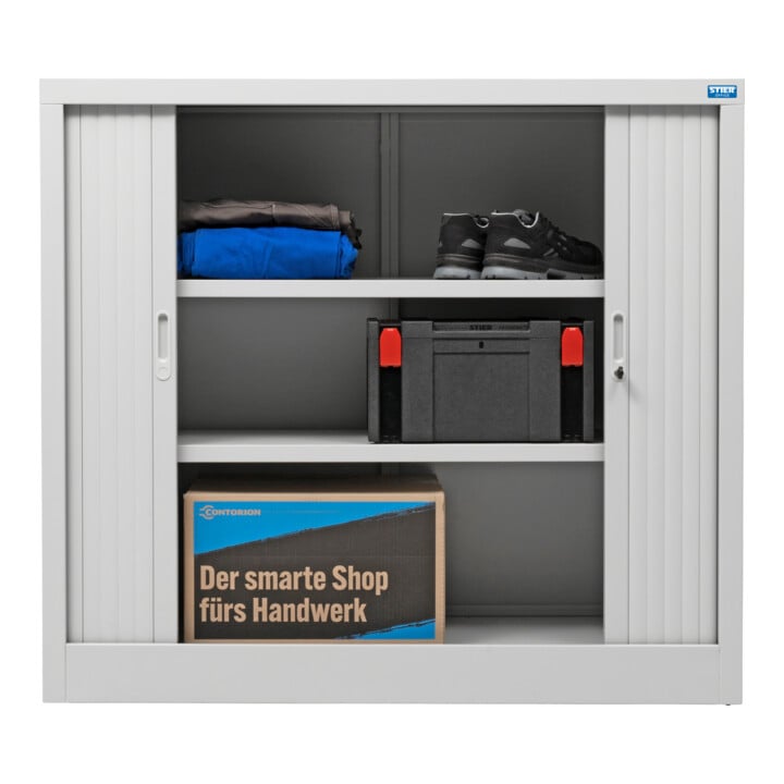 Armoire à rideaux STIER Basic avec 2 tablettes 1070x1200x450 mm, gris clair
