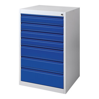 Armoire à tiroirs BK 600 H1000×I600×P600 mm gris/bleu 7 tiroirs, extraction simple