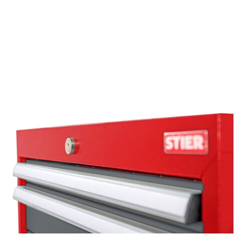 Armoire à tiroirs STIER, avec 11 tiroirs, lxPxH 600x575x1220 mm, rouge/gris anthracite