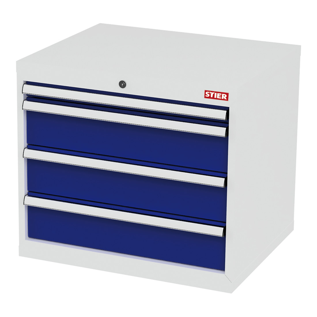 Armoire à tiroirs STIER, avec 4 tiroirs, lxPxH 700x575x620 mm, gris clair/bleu gentiane