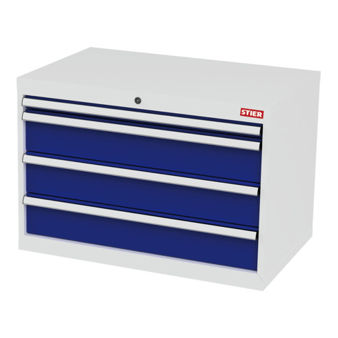 Armoire à tiroirs STIER, avec 4 tiroirs, lxPxH 900x575x620 mm, gris clair/bleu gentiane
