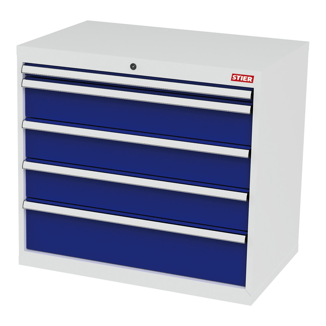 Armoire à tiroirs STIER, avec 5 tiroirs, lxPxH 900x575x820 mm, gris clair/bleu gentiane