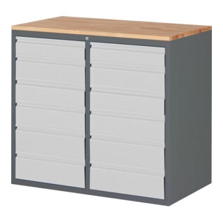 Armoire à tiroirs STIER Premium avec 12 tiroirs et dessus en hêtre, lxPxH 1 145x650x1 035 mm