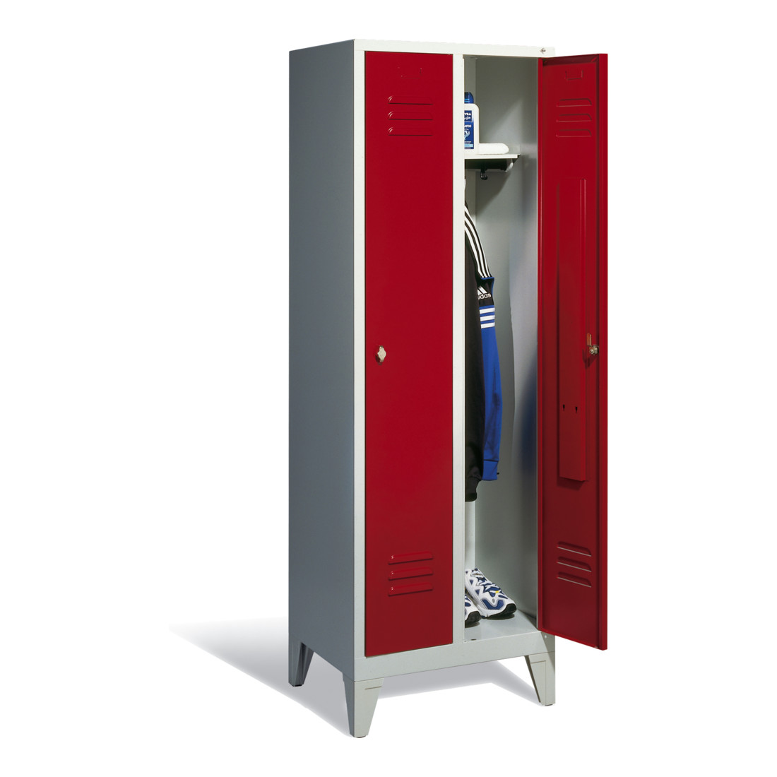 Armoire C+P Classic sur pieds 2 compartiments avant rouge rubis corps gris clair