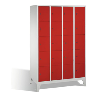 C+P Armoire à casiers Classic sur pieds, 20 casiers, H1850×I1190×P500 mm, façade rubis rouge, corps gris clair