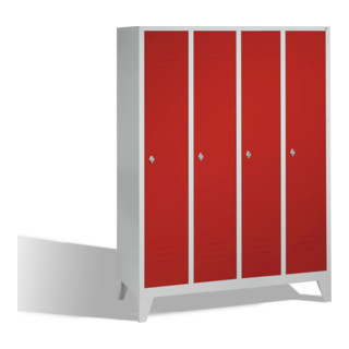 Armoire C+P Classic sur pieds 4 compartiments Façade Corps rouge rubis Gris clair