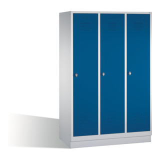 Armoire C+P Classic sur socle 3 compartiments avant gentiane bleu gentiane corps gris clair