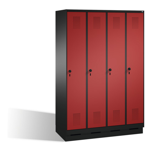Armoire C+P Evolo sur socle 4 compartiments avant rouge rubis corps noir gris noir