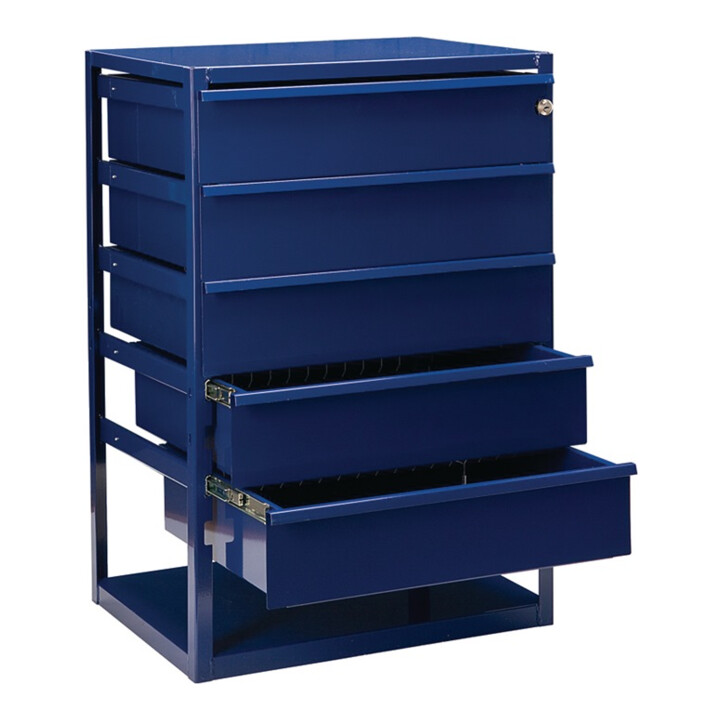 Armoire comptoir LOGS 190 H795xl540xP390mm 5 tiroirs tablettes bleu RAL 5022 LOG