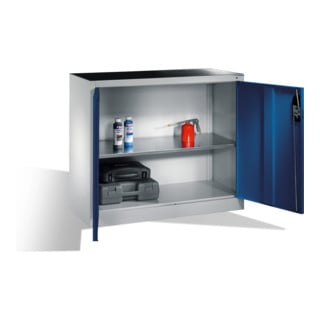 Armoire d'appoint à outils C+P avec portes battantes, 1 tablette intérieure, H1000xL1200xP400mm Façade bleu gentiane Corps gris clair