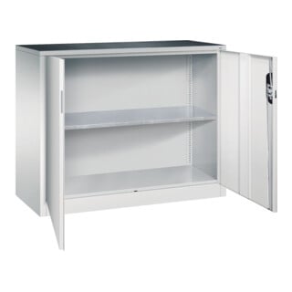 Armoire d'appoint à outils C+P avec portes battantes, 1 tablette intérieure, H1000xL1200xP500mm Façade gris clair Corps gris clair